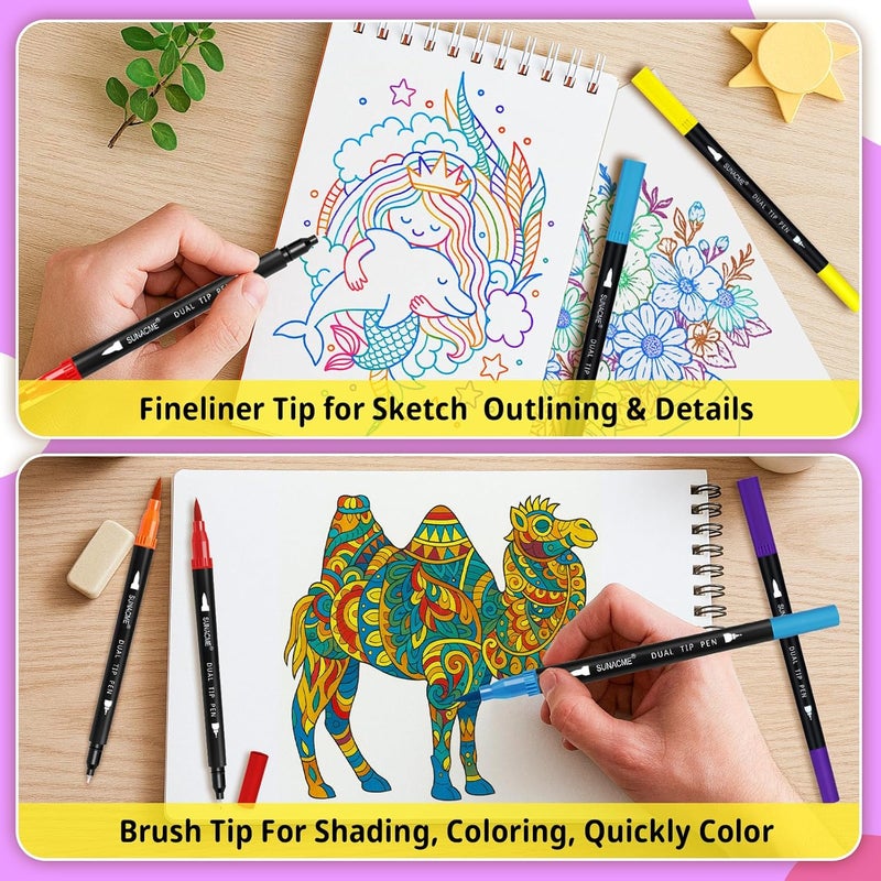 sunacme 36 Colors Dual Brush Marker Pens, Art Marker Set with Brush and Fineliner Tip for Adults Coloring Books, Journaling, Note Taking - Image 4